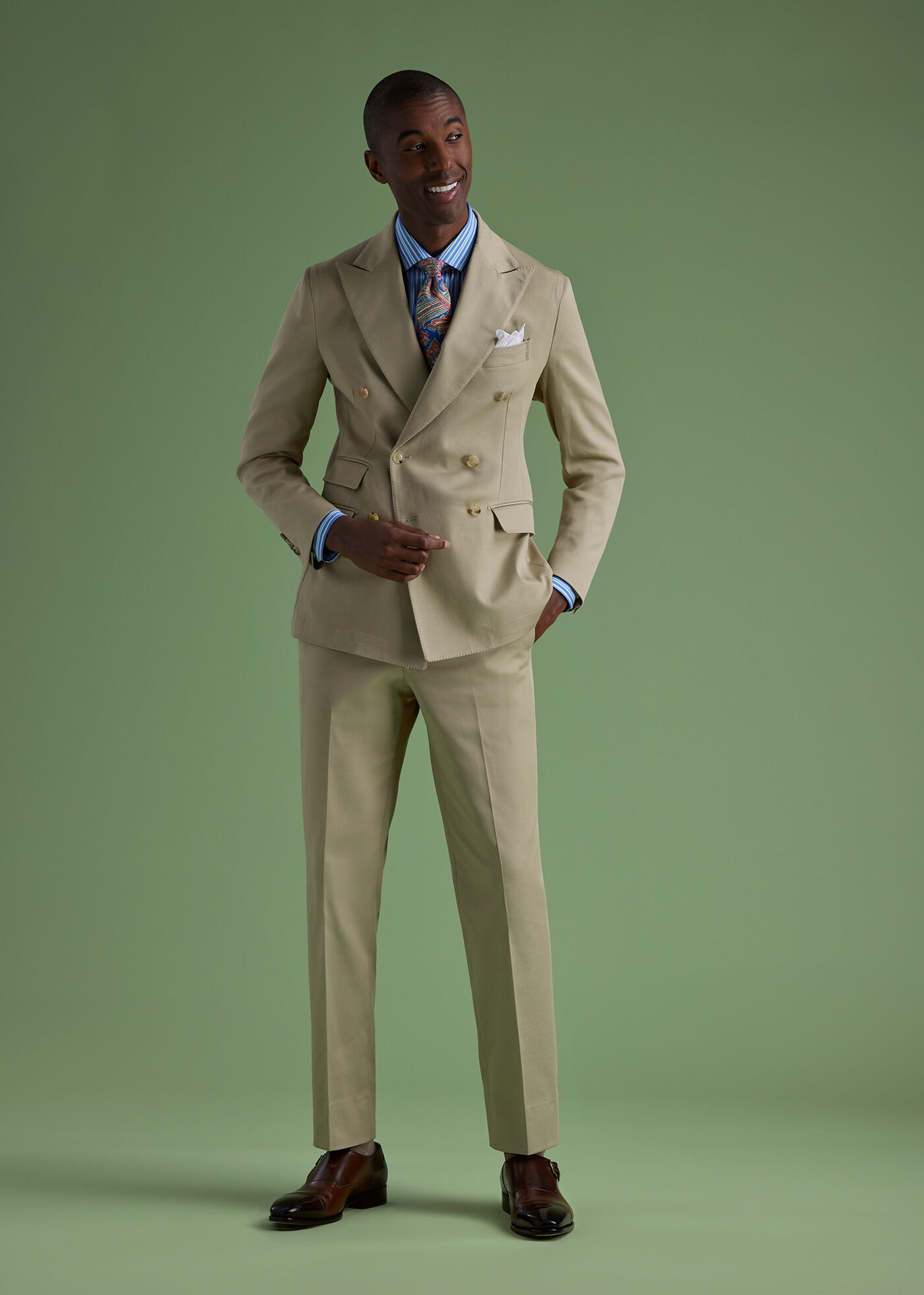 Khaki double breasted suit on sale